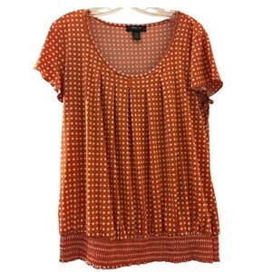 STYLE AND CO. Soft jersey fabric pullover top,size L. Orange white polka dots